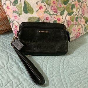 Coach Black Leather Wristlet Clutch